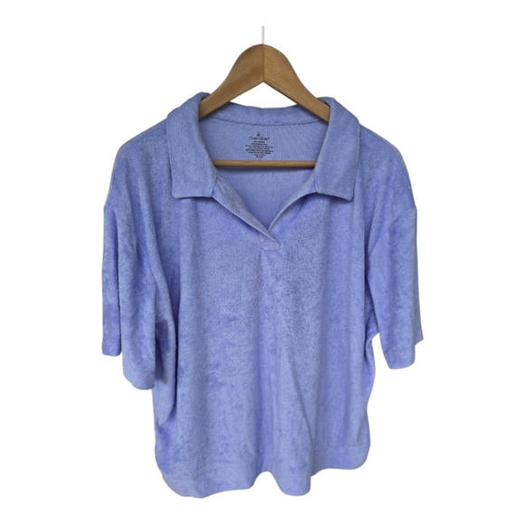 Cuddl Duds Purple Sweatshirt Sz L Women Short Sleeve Relaxed Top Fluffy New - Picture 1 of 9